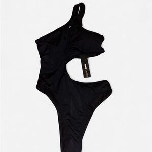 Fashion Nova Black Asymmetrical One-Piece Swimsuit